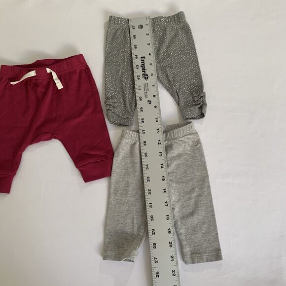 Set of 3 Pull On Pants Bundle Baby Girl 0-3 Months Gray Berry Pink Stretch Play - Picture 6 of 12